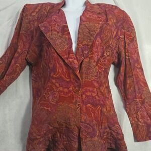 Vintage San Moire Paisley Bohemian Womens M Red Orange Blazer  W/shoulder pads